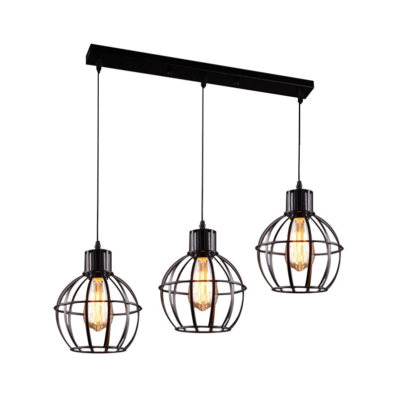 3 Bulbs Pendant Light with Wire Globe Shade Metal Industrial Style Dining Room Lighting Fixture in Black Clearhalo 'Art Deco Pendants' 'Black' 'Cast Iron' 'Ceiling Lights' 'Ceramic' 'Crystal' 'Industrial Pendants' 'Industrial' 'Metal' 'Middle Century Pendants' 'Pendant Lights' 'Pendants' 'Rustic Pendants' 'Tiffany' Lighting' 1401283