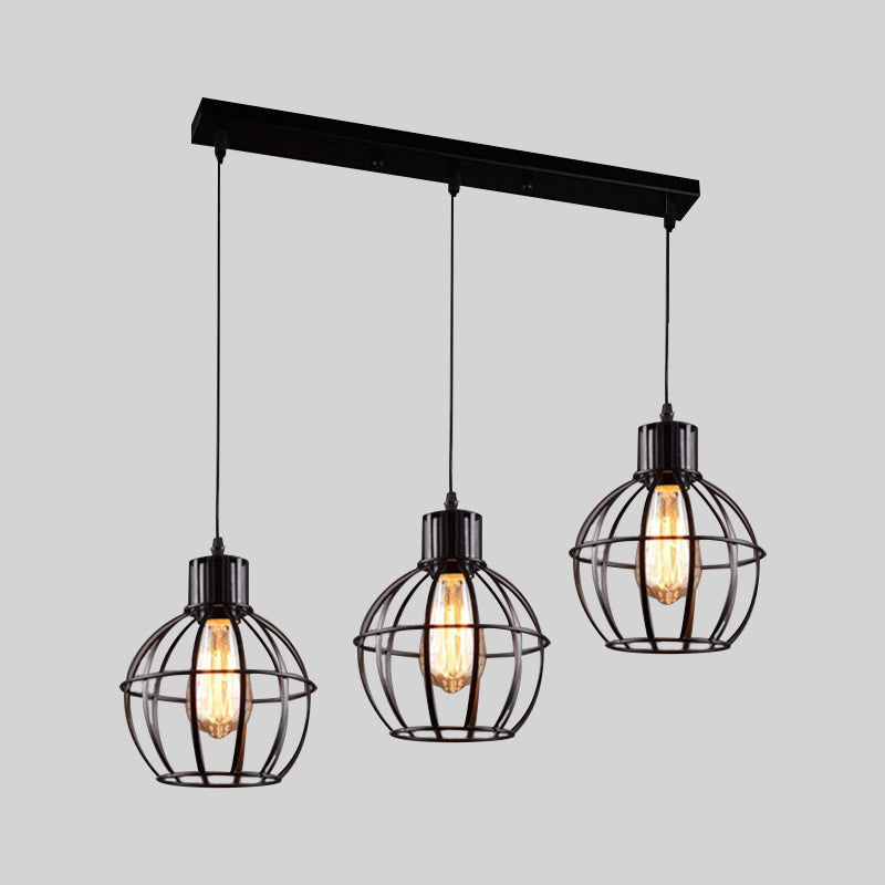 3 Bulbs Pendant Light with Wire Globe Shade Metal Industrial Style Dining Room Lighting Fixture in Black Clearhalo 'Art Deco Pendants' 'Black' 'Cast Iron' 'Ceiling Lights' 'Ceramic' 'Crystal' 'Industrial Pendants' 'Industrial' 'Metal' 'Middle Century Pendants' 'Pendant Lights' 'Pendants' 'Rustic Pendants' 'Tiffany' Lighting' 1401284