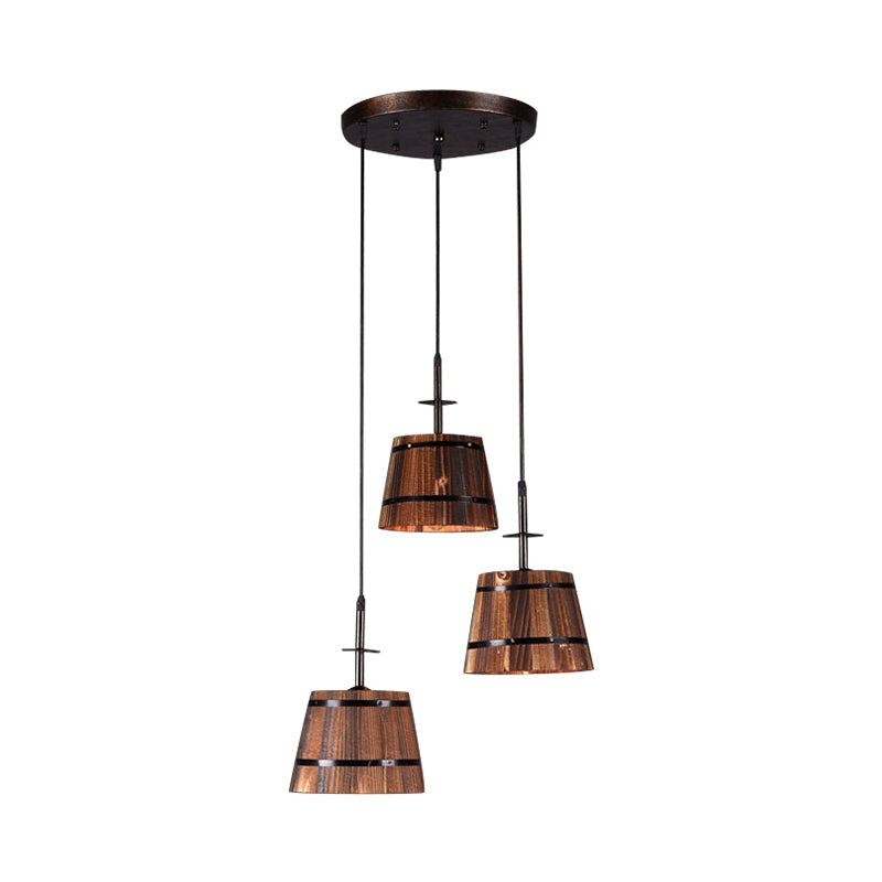 3-Bulb Bucket Pendant Light Rustic Stylish Wooden Hanging Lamp in Brown for Villa Clearhalo 'Art Deco Pendants' 'Black' 'Cast Iron' 'Ceiling Lights' 'Ceramic' 'Crystal' 'Industrial Pendants' 'Industrial' 'Metal' 'Middle Century Pendants' 'Pendant Lights' 'Pendants' 'Rustic Pendants' 'Tiffany' Lighting' 1401323