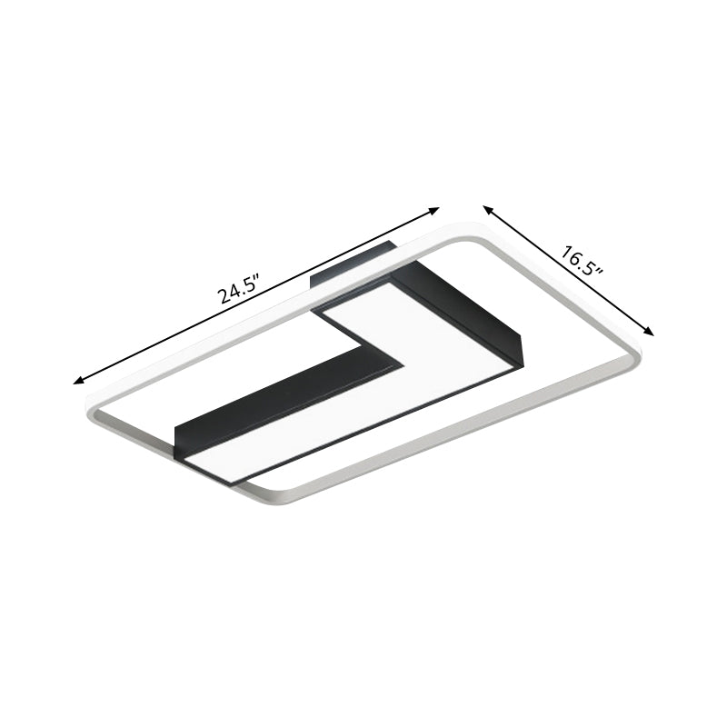Black L Shaped LED Ceiling Mount Light Fixture Modern Metal Flush Mount Lighting for Study Room in Warm/White, 19"/24.5"/31.5" W Clearhalo 'Ceiling Lights' 'Close To Ceiling Lights' 'Close to ceiling' 'Flush mount' Lighting' 1401497