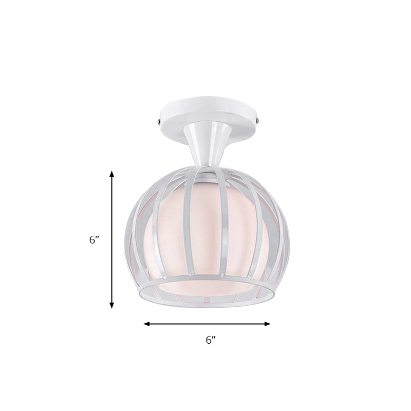 Domed Cage Metal Ceiling Light Fixture Vintage Style 1 Head Dining Room Semi Mount Lighting in Black/White Clearhalo 'Ceiling Lights' 'Close To Ceiling Lights' 'Close to ceiling' 'Glass shade' 'Glass' 'Pendant Lights' 'Semi-flushmount' Lighting' 140169