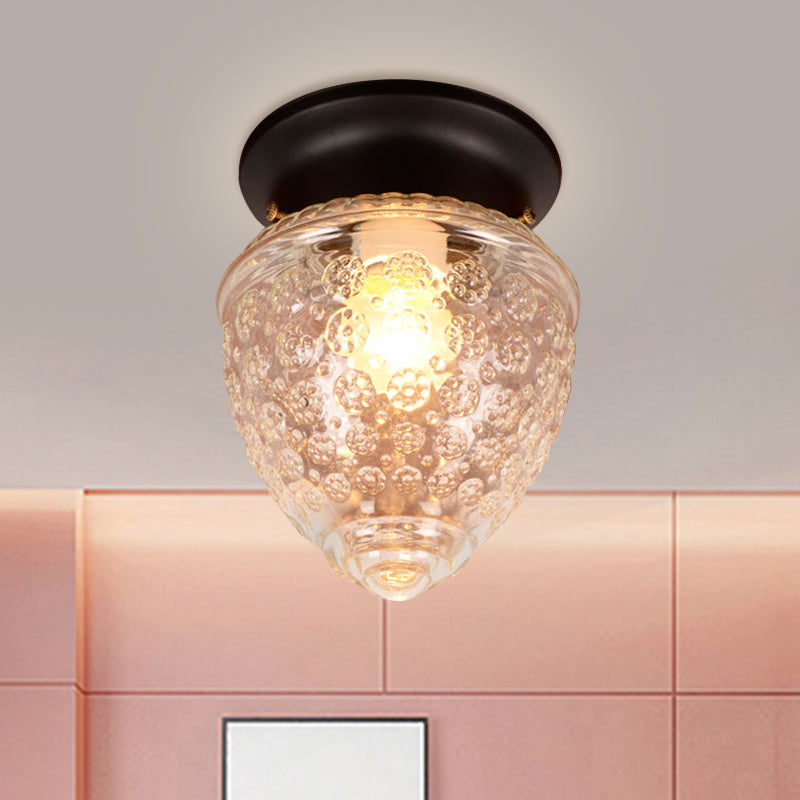 Acorn Shape Flush Mount Modernist Clear Glass 1 Light White/Black Flush Mount Light Fixture Black Clearhalo 'Ceiling Lights' 'Close To Ceiling Lights' 'Close to ceiling' 'Flush mount' Lighting' 1401735