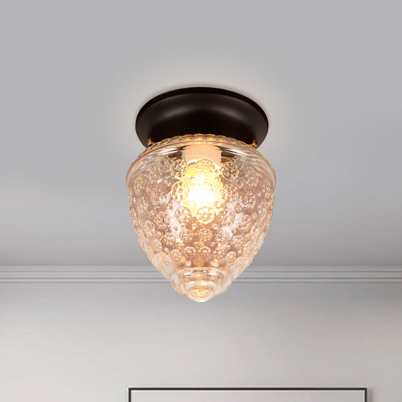 Acorn Shape Flush Mount Modernist Clear Glass 1 Light White/Black Flush Mount Light Fixture Clearhalo 'Ceiling Lights' 'Close To Ceiling Lights' 'Close to ceiling' 'Flush mount' Lighting' 1401736