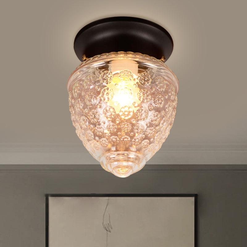 Acorn Shape Flush Mount Modernist Clear Glass 1 Light White/Black Flush Mount Light Fixture Clearhalo 'Ceiling Lights' 'Close To Ceiling Lights' 'Close to ceiling' 'Flush mount' Lighting' 1401737
