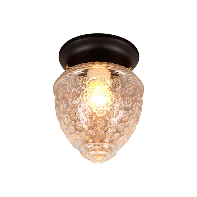 Acorn Shape Flush Mount Modernist Clear Glass 1 Light White/Black Flush Mount Light Fixture Clearhalo 'Ceiling Lights' 'Close To Ceiling Lights' 'Close to ceiling' 'Flush mount' Lighting' 1401738
