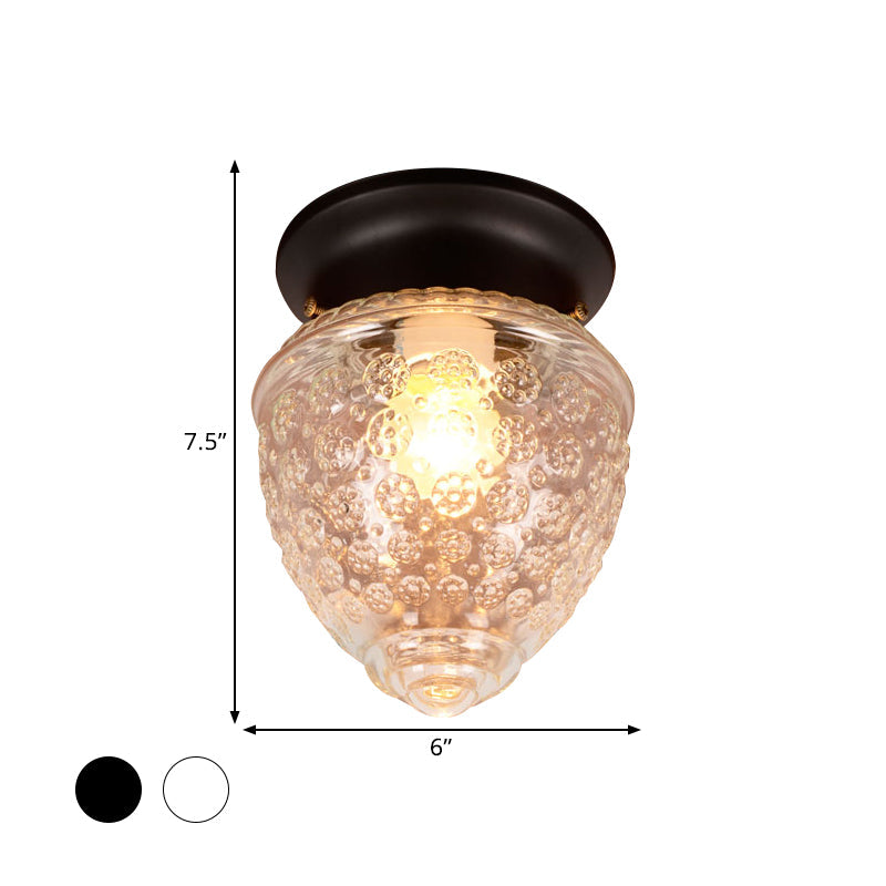 Acorn Shape Flush Mount Modernist Clear Glass 1 Light White/Black Flush Mount Light Fixture Clearhalo 'Ceiling Lights' 'Close To Ceiling Lights' 'Close to ceiling' 'Flush mount' Lighting' 1401739