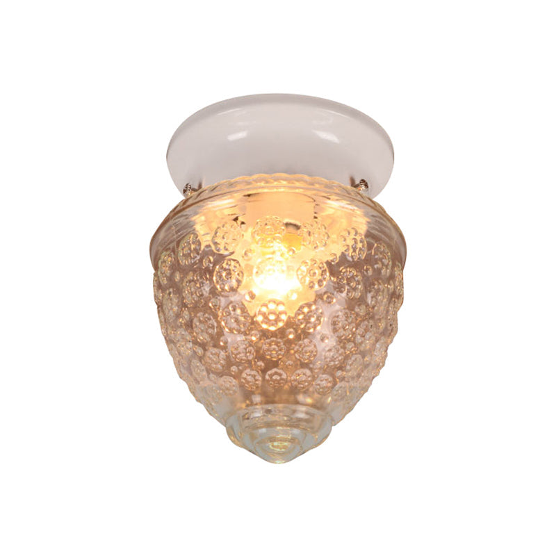 Acorn Shape Flush Mount Modernist Clear Glass 1 Light White/Black Flush Mount Light Fixture Clearhalo 'Ceiling Lights' 'Close To Ceiling Lights' 'Close to ceiling' 'Flush mount' Lighting' 1401742