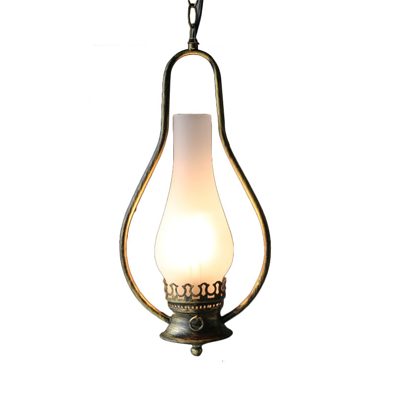 Antique Copper/Antique Bronze 1 Light Ceiling Pendant Light Industrial Crackle Glass Kerosene Hanging Lamp for Living Room Clearhalo 'Ceiling Lights' 'Chandeliers' 'Glass shade' 'Glass' 'Industrial Pendants' 'Industrial' 'Middle Century Pendants' 'Pendant Lights' 'Pendants' 'Tiffany' Lighting' 140285