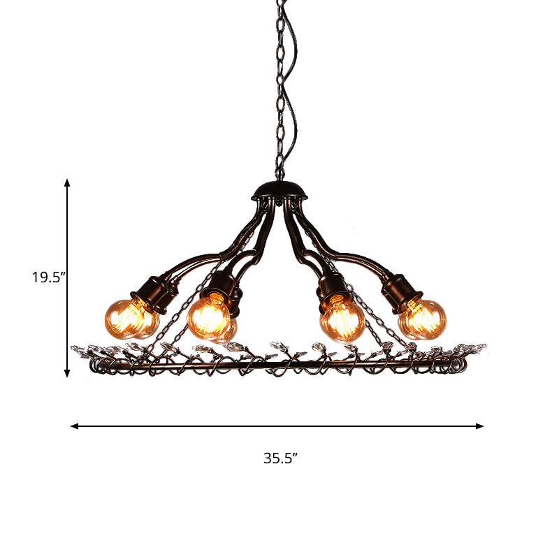 Ring Suspension Light with Clear Crystal Bead Retro Country 8 Lights Metallic Chandelier Light Clearhalo 'Ceiling Lights' 'Chandeliers' Lighting' options 140401