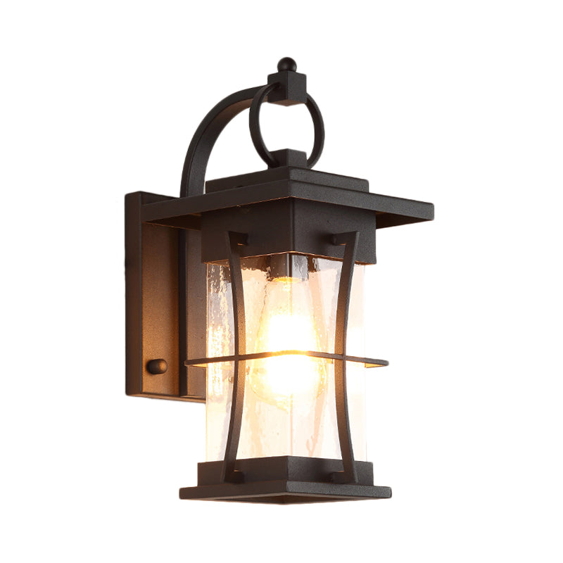 One Bulb Wall Light with Cylinder/Rectangle Shade Textured Glass Rustic Porch Sconce Lighting Fixture in Clear Clearhalo 'Art deco wall lights' 'Cast Iron' 'Glass' 'Industrial wall lights' 'Industrial' 'Middle century wall lights' 'Modern' 'Rustic wall lights' 'Tiffany' 'Traditional wall lights' 'Wall Lamps & Sconces' 'Wall Lights' Lighting' 140568