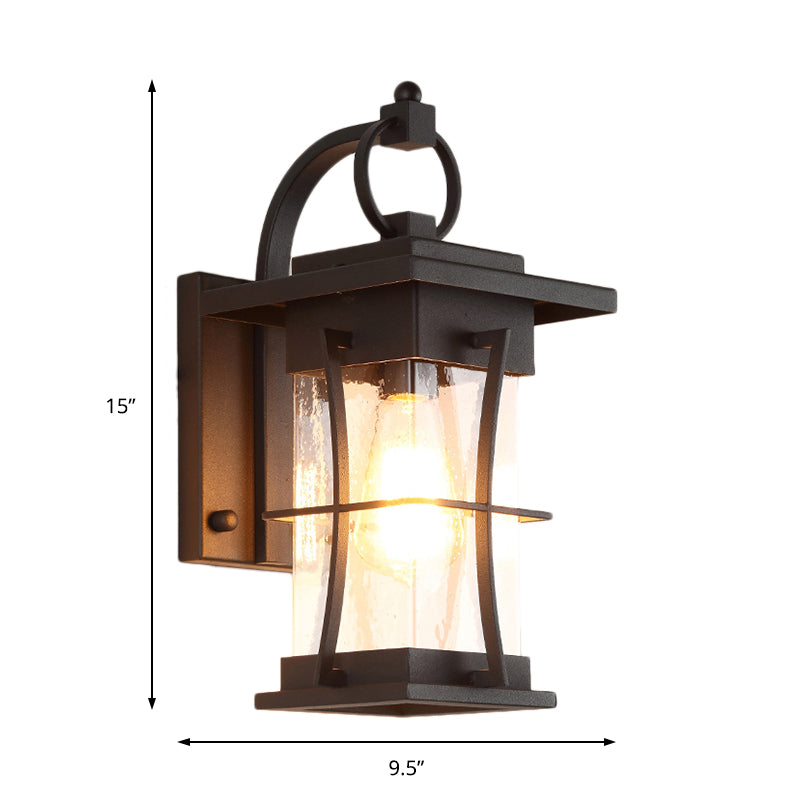 One Bulb Wall Light with Cylinder/Rectangle Shade Textured Glass Rustic Porch Sconce Lighting Fixture in Clear Clearhalo 'Art deco wall lights' 'Cast Iron' 'Glass' 'Industrial wall lights' 'Industrial' 'Middle century wall lights' 'Modern' 'Rustic wall lights' 'Tiffany' 'Traditional wall lights' 'Wall Lamps & Sconces' 'Wall Lights' Lighting' 140569