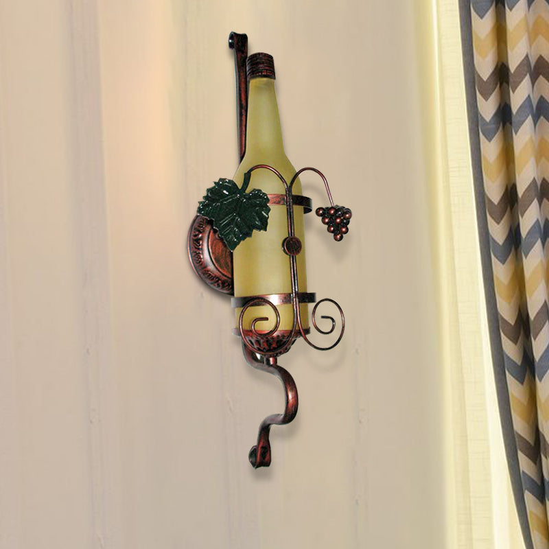 Vintage Wine Bottle Wall Sconce Light 1 Light Glass Wall Lamp in Yellow for Dining Room Yellow Clearhalo 'Art deco wall lights' 'Cast Iron' 'Glass' 'Industrial wall lights' 'Industrial' 'Middle century wall lights' 'Modern' 'Rustic wall lights' 'Tiffany' 'Traditional wall lights' 'Wall Lamps & Sconces' 'Wall Lights' Lighting' 140655