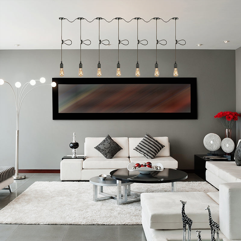 3/5/7-Light Bare Bulb Pendant Lighting Industrial Black Finish Metal Ceiling Light Fixture with Adjustable Cord 7 Black Clearhalo 'Art Deco Pendants' 'Black' 'Cast Iron' 'Ceiling Lights' 'Ceramic' 'Crystal' 'Industrial Pendants' 'Industrial' 'Metal' 'Middle Century Pendants' 'Pendant Lights' 'Pendants' 'Rustic Pendants' 'Tiffany' Lighting' 140717