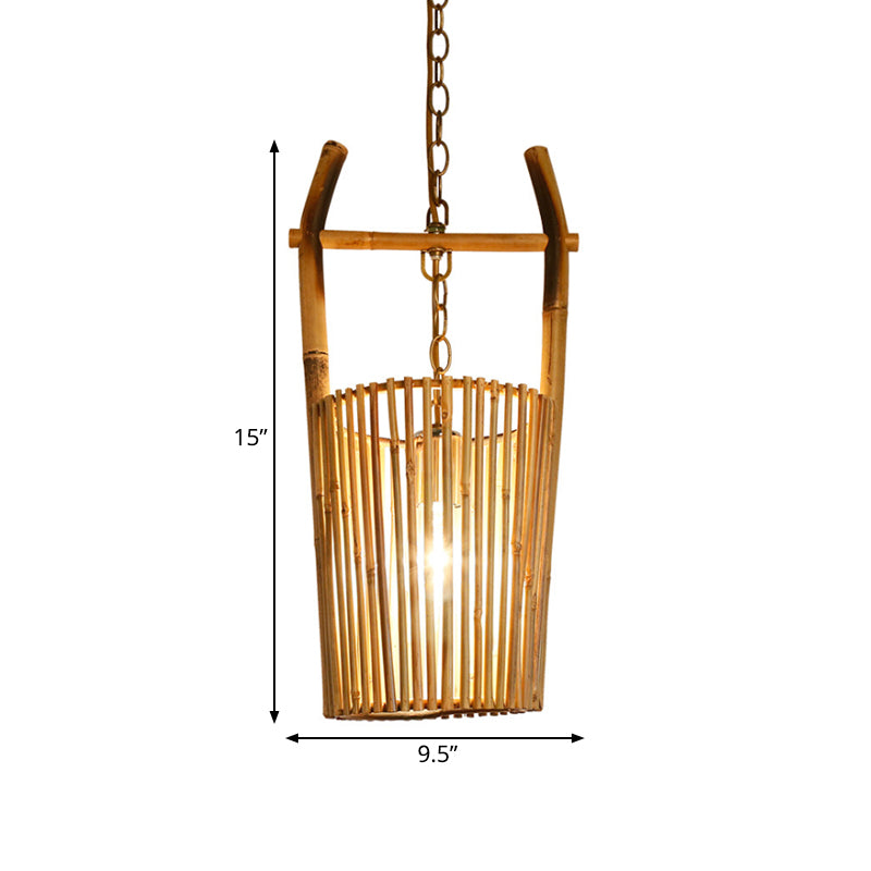 1 Head Restaurant Pendant Lighting with Bucket Bamboo Shade Lodge Stylish Beige Ceiling Light Fixture Clearhalo 'Ceiling Lights' 'Modern Pendants' 'Modern' 'Pendant Lights' 'Pendants' Lighting' 140734