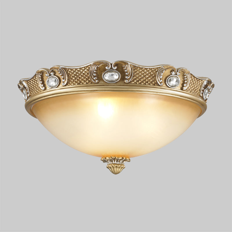 2/3 Bulbs Domed Flush Mount Traditional Beige Opal Glass Flush Ceiling Light Fixture, 14"/18" Width Clearhalo 'Ceiling Lights' 'Close To Ceiling Lights' 'Close to ceiling' 'Flush mount' Lighting' 1409206