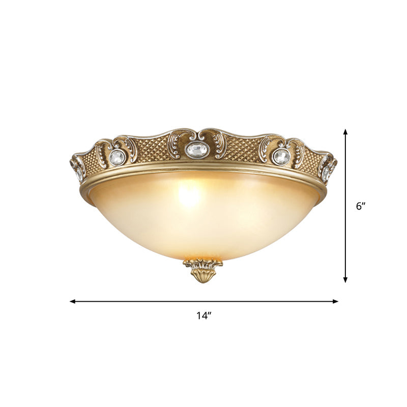 2/3 Bulbs Domed Flush Mount Traditional Beige Opal Glass Flush Ceiling Light Fixture, 14"/18" Width Clearhalo 'Ceiling Lights' 'Close To Ceiling Lights' 'Close to ceiling' 'Flush mount' Lighting' 1409207