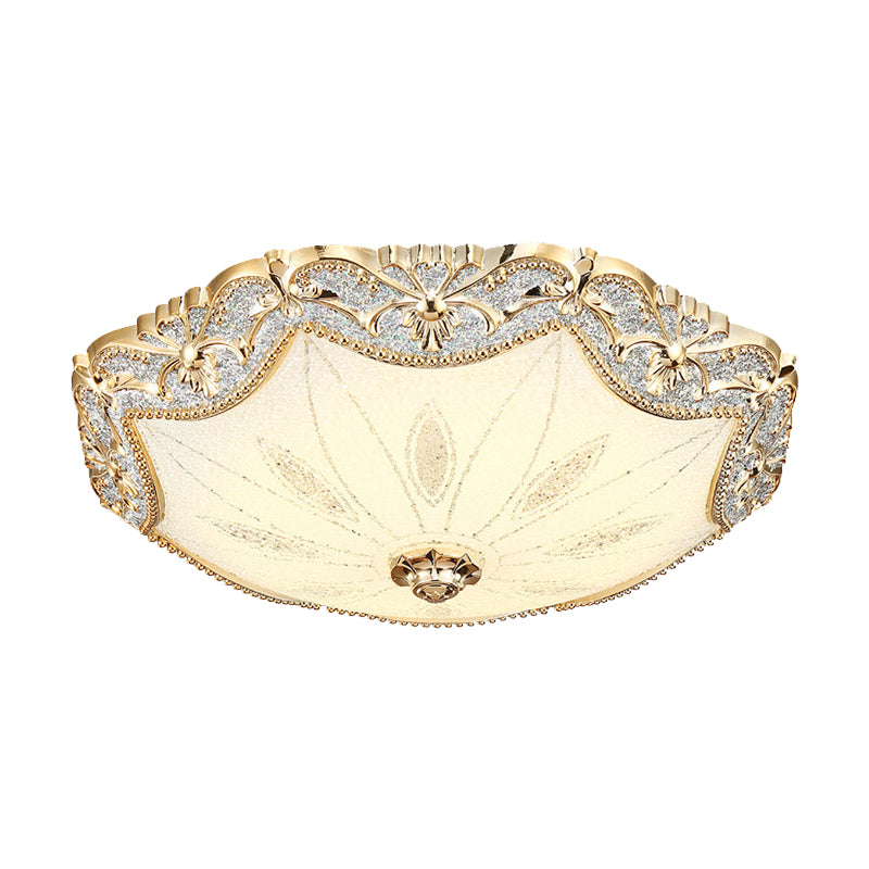 Blossom Milky Glass Ceiling Lighting Vintage Dining Hall LED Flush Mount Light in Gold, 16"/19.5" Width Clearhalo 'Ceiling Lights' 'Close To Ceiling Lights' 'Close to ceiling' 'Flush mount' Lighting' 1409267