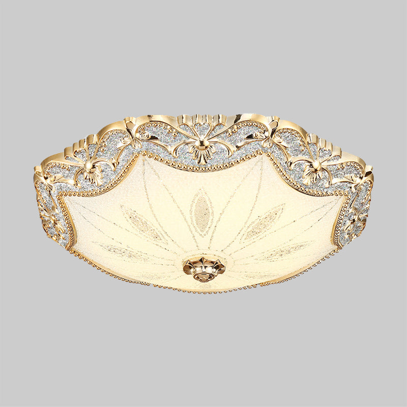 Blossom Milky Glass Ceiling Lighting Vintage Dining Hall LED Flush Mount Light in Gold, 16"/19.5" Width Clearhalo 'Ceiling Lights' 'Close To Ceiling Lights' 'Close to ceiling' 'Flush mount' Lighting' 1409268