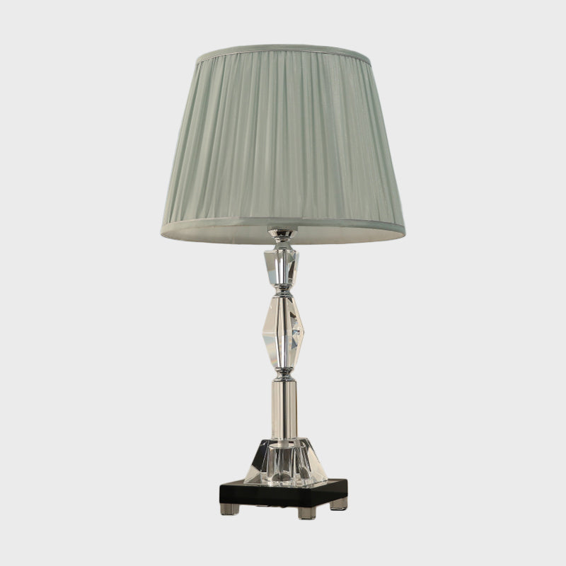 Modern Faceted Polyhedrons/Balls Table Light 1 Bulb Clear Crystal Nightstand Lamp with Pleated Lampshade Clearhalo 'Lamps' 'Table Lamps' Lighting' 1409299