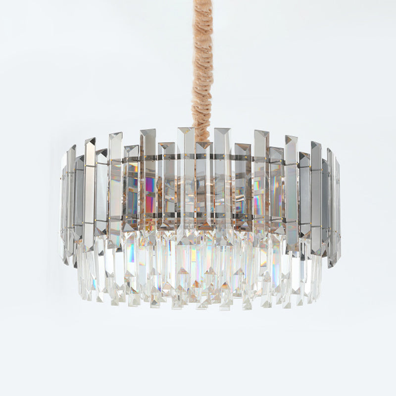 Round Clear Crystal Prisms Chandelier Lamp Modern 9 Bulbs Dinning Hall Pendant Light Kit Clearhalo 'Ceiling Lights' 'Chandeliers' Lighting' options 1409342