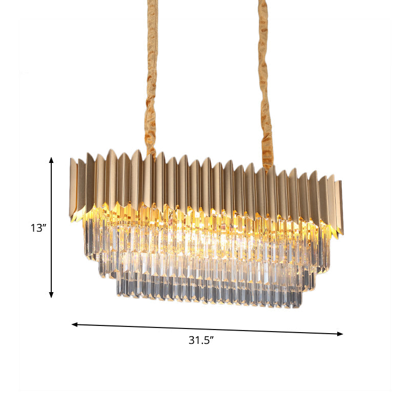 Oval Dinning Room Pendant Lamp Modern Clear Crystal Prisms 8 Heads Gold Finish Island Lighting Clearhalo 'Ceiling Lights' 'Island Lights' Lighting' 1409399