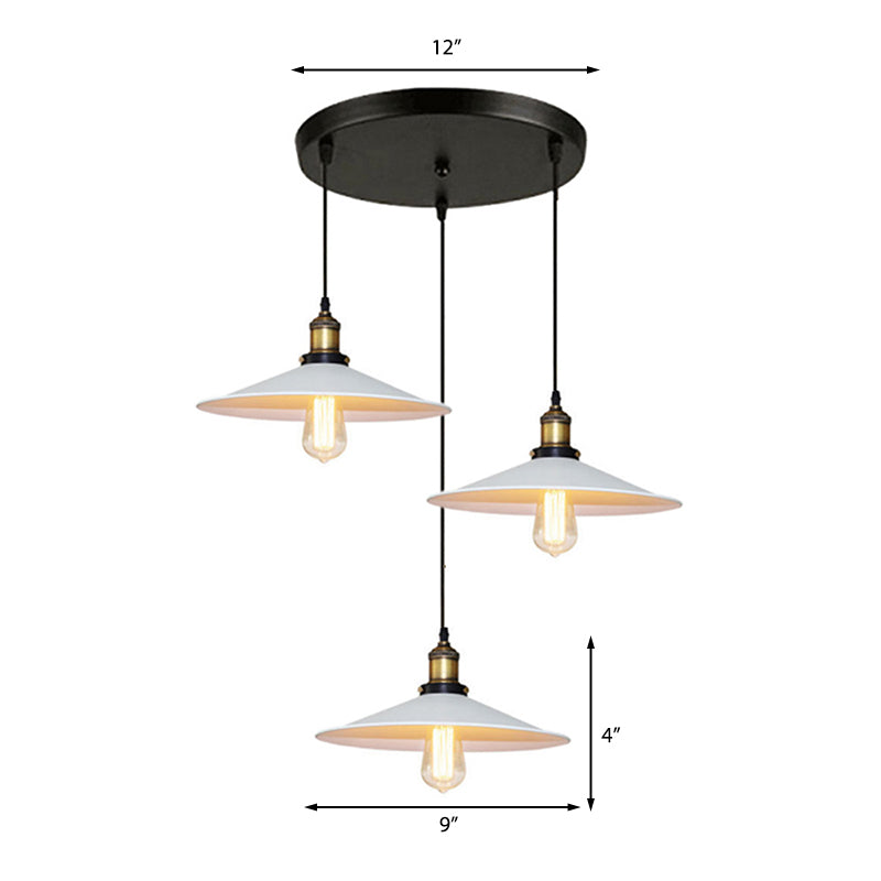 Industrial Saucer Hanging Ceiling Light 3 Lights Metal Pendant Lighting with Linear/Round Canopy in White Clearhalo 'Art Deco Pendants' 'Cast Iron' 'Ceiling Lights' 'Ceramic' 'Crystal' 'Industrial Pendants' 'Industrial' 'Metal' 'Middle Century Pendants' 'Pendant Lights' 'Pendants' 'Tiffany' Lighting' 140967