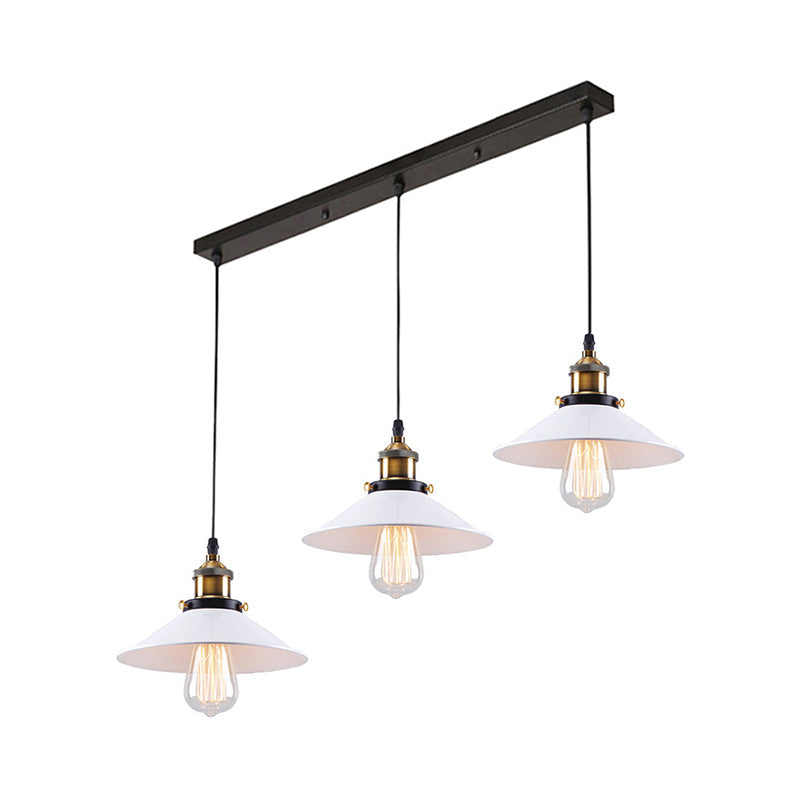 White Conic Ceiling Pendant Industrial Style Metallic 3 Heads Indoor Hanging Light with Linear/Round Canopy Clearhalo 'Art Deco Pendants' 'Cast Iron' 'Ceiling Lights' 'Ceramic' 'Crystal' 'Industrial Pendants' 'Industrial' 'Metal' 'Middle Century Pendants' 'Pendant Lights' 'Pendants' 'Tiffany' Lighting' 140989