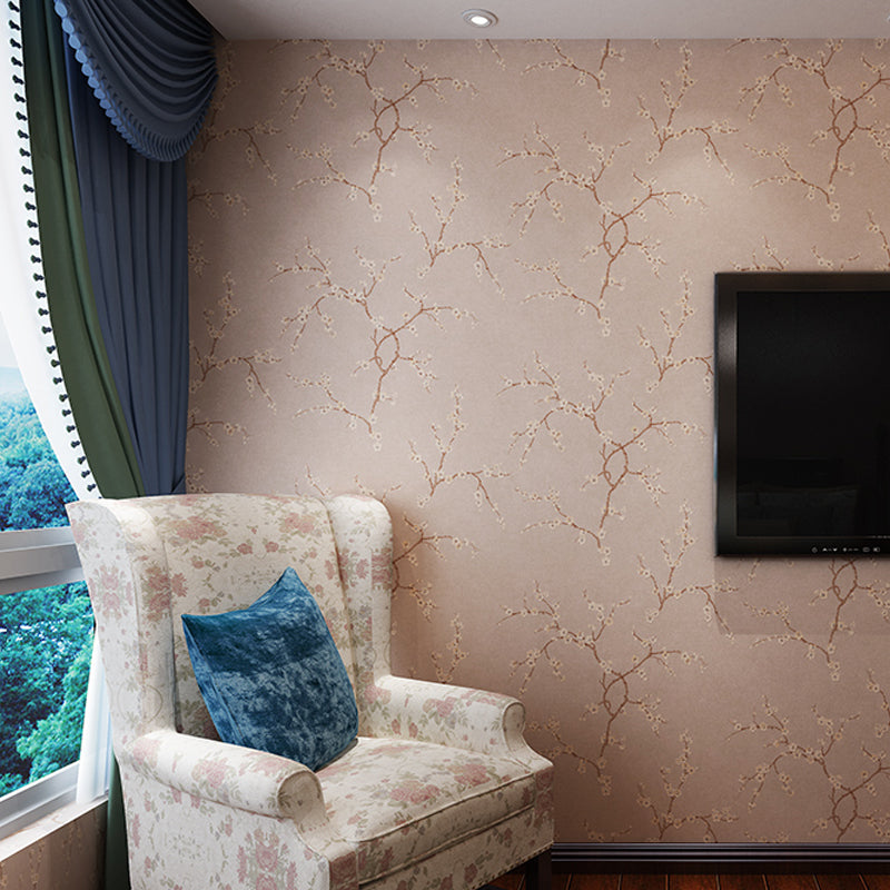 Plum Flower Wallpaper Roll Country Style Non-Woven Cloth Wall Decor in Light Color Clearhalo 'Country wall decor' 'Rustic' 'Wallpaper' Wall Decor' 1409957
