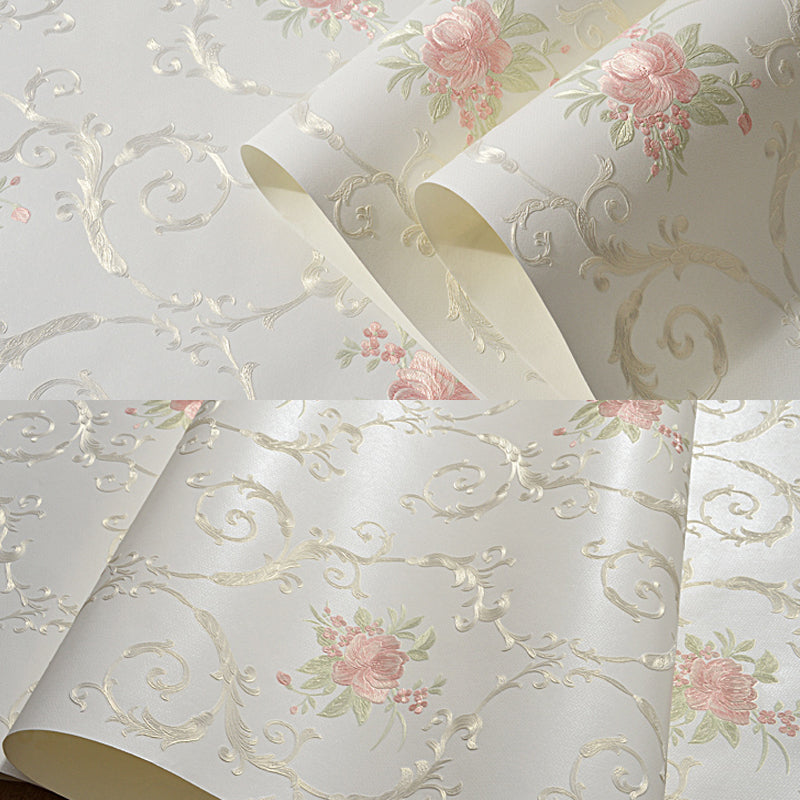 Semi-Gloss Soft Color Wallpaper Rustic Embroidered Peony Wall Art, 33' L x 20.5" W Clearhalo 'Country wall decor' 'Rustic' 'Wallpaper' Wall Decor' 1410046