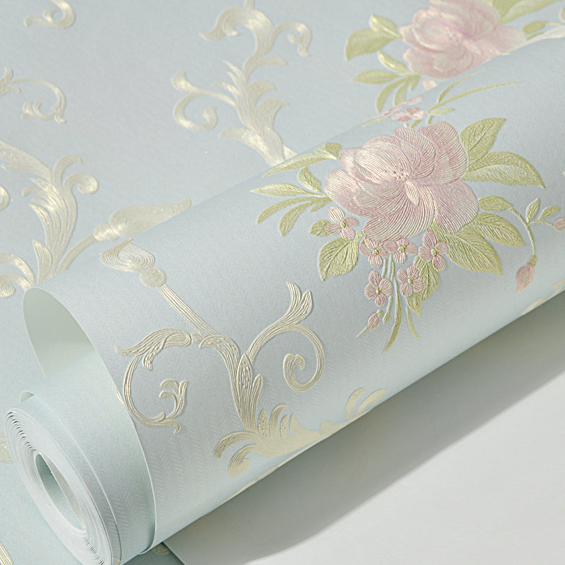 Semi-Gloss Soft Color Wallpaper Rustic Embroidered Peony Wall Art, 33' L x 20.5" W Clearhalo 'Country wall decor' 'Rustic' 'Wallpaper' Wall Decor' 1410049