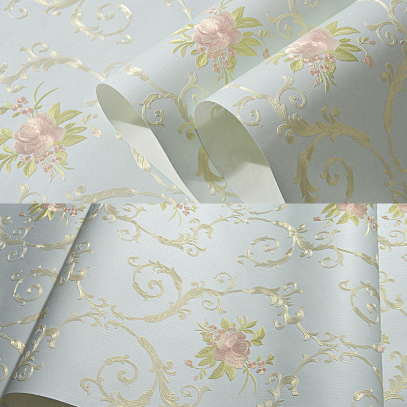 Semi-Gloss Soft Color Wallpaper Rustic Embroidered Peony Wall Art, 33' L x 20.5" W Clearhalo 'Country wall decor' 'Rustic' 'Wallpaper' Wall Decor' 1410050