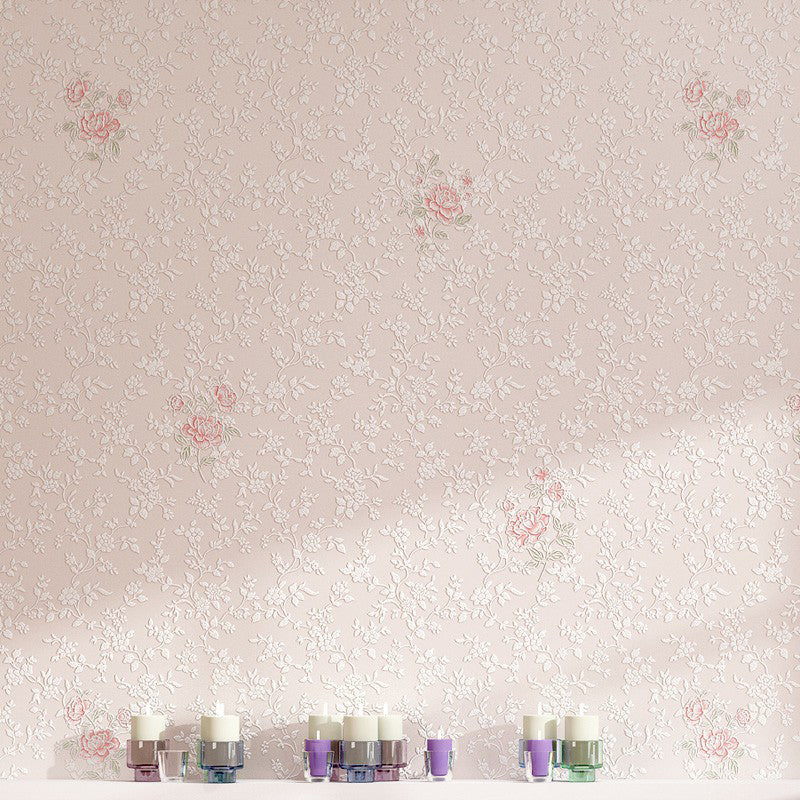Countryside Peony Printed Wallpaper Pastel Color Living Room Wall Art, 54.2-sq ft Light Pink Clearhalo 'Country wall decor' 'Rustic' 'Wallpaper' Wall Decor' 1410104