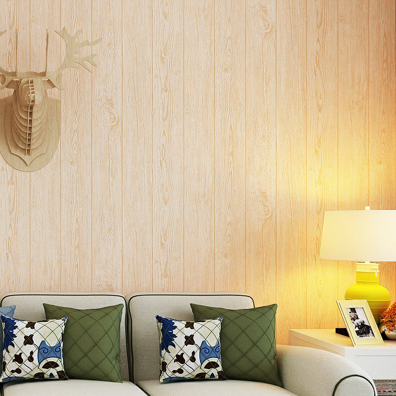 Pastel Color Wood Wallpaper Stain Resistant Wall Covering for Living Room, Non-Pasted Light Yellow Clearhalo 'Country wall decor' 'Rustic' 'Wallpaper' Wall Decor' 1410256