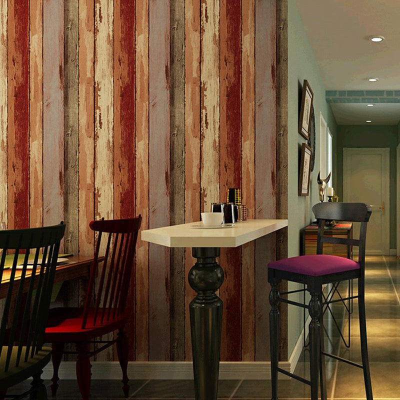 Rustic Faux-Paint Wood Wallpaper Dark Color Restaurant Wall Art, 33' L x 20.5" W Red Brown Clearhalo 'Country wall decor' 'Rustic' 'Wallpaper' Wall Decor' 1410264