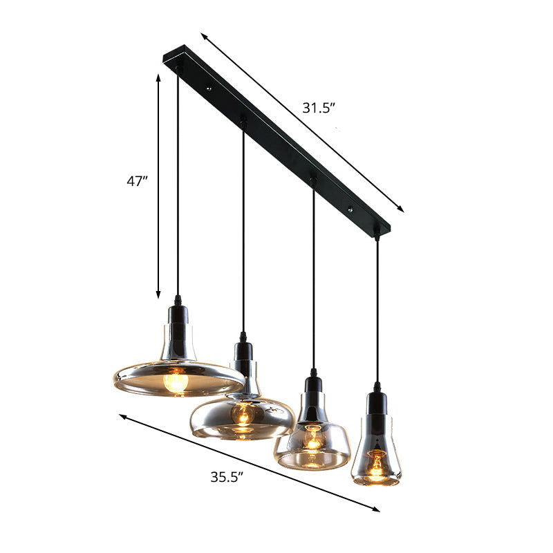 4 Lights Round/Linear Canopy Multi Pendant with Different Shade Smoked Glass Modern Dining Room Hanging Ceiling Light Clearhalo 'Ceiling Lights' 'Close To Ceiling Lights' 'Glass shade' 'Glass' 'Industrial Pendants' 'Industrial' 'Middle Century Pendants' 'Pendant Lights' 'Pendants' 'Tiffany' Lighting' 141129