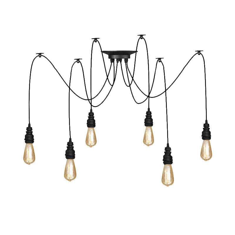 2/3/6 Lights Exposed Hanging Lamp with Swag Design Industrial Style Black Metal Pendant Light for Kitchen Clearhalo 'Art Deco Pendants' 'Black' 'Cast Iron' 'Ceiling Lights' 'Ceramic' 'Crystal' 'Industrial Pendants' 'Industrial' 'Metal' 'Middle Century Pendants' 'Pendant Lights' 'Pendants' 'Rustic Pendants' 'Tiffany' Lighting' 141290