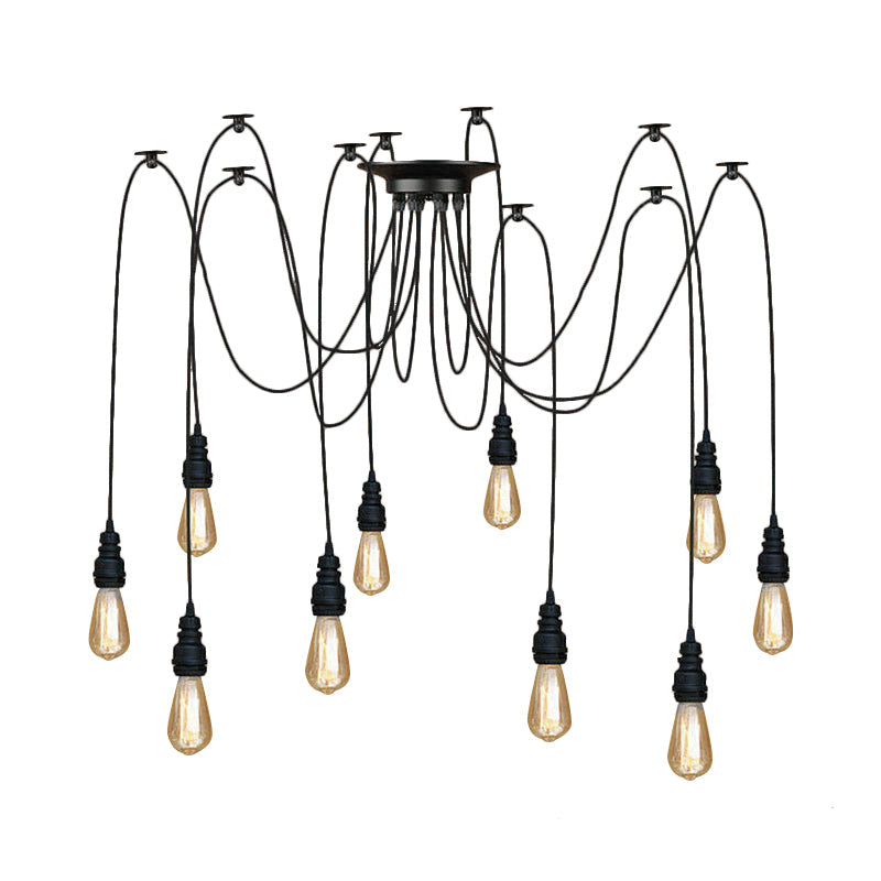 Industrial Style Swag Hanging Lamp 2/3 Heads Metal Pendant Ceiling Light with Exposed Bulb in Black Finish Clearhalo 'Art Deco Pendants' 'Black' 'Cast Iron' 'Ceiling Lights' 'Ceramic' 'Crystal' 'Industrial Pendants' 'Industrial' 'Metal' 'Middle Century Pendants' 'Pendant Lights' 'Pendants' 'Rustic Pendants' 'Tiffany' Lighting' 141341