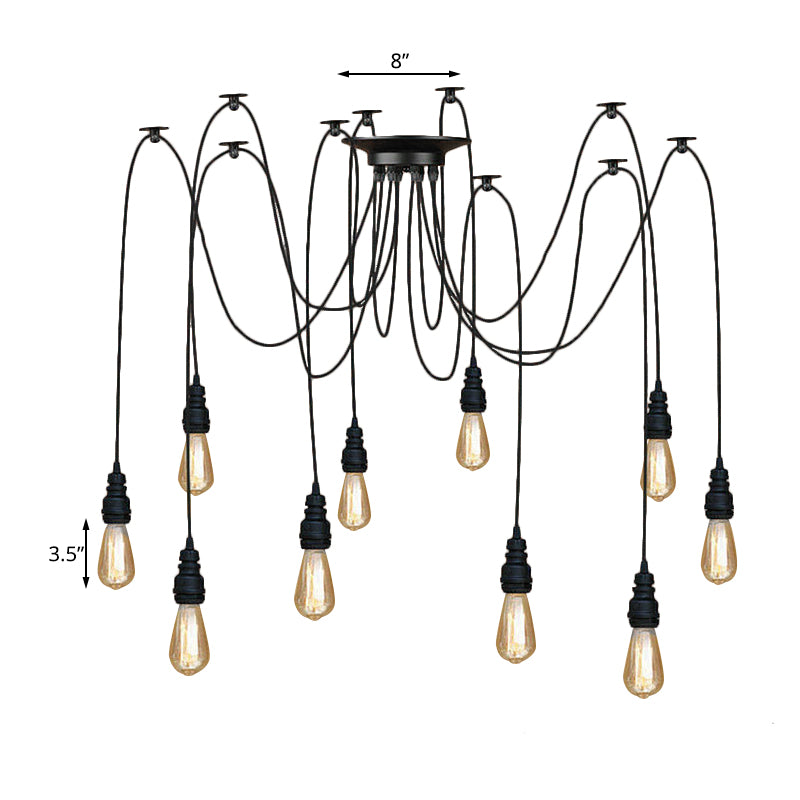 Industrial Style Swag Hanging Lamp 2/3 Heads Metal Pendant Ceiling Light with Exposed Bulb in Black Finish Clearhalo 'Art Deco Pendants' 'Black' 'Cast Iron' 'Ceiling Lights' 'Ceramic' 'Crystal' 'Industrial Pendants' 'Industrial' 'Metal' 'Middle Century Pendants' 'Pendant Lights' 'Pendants' 'Rustic Pendants' 'Tiffany' Lighting' 141342