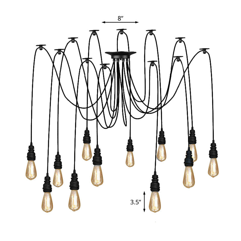 Industrial Style Swag Hanging Lamp 2/3 Heads Metal Pendant Ceiling Light with Exposed Bulb in Black Finish Clearhalo 'Art Deco Pendants' 'Black' 'Cast Iron' 'Ceiling Lights' 'Ceramic' 'Crystal' 'Industrial Pendants' 'Industrial' 'Metal' 'Middle Century Pendants' 'Pendant Lights' 'Pendants' 'Rustic Pendants' 'Tiffany' Lighting' 141346