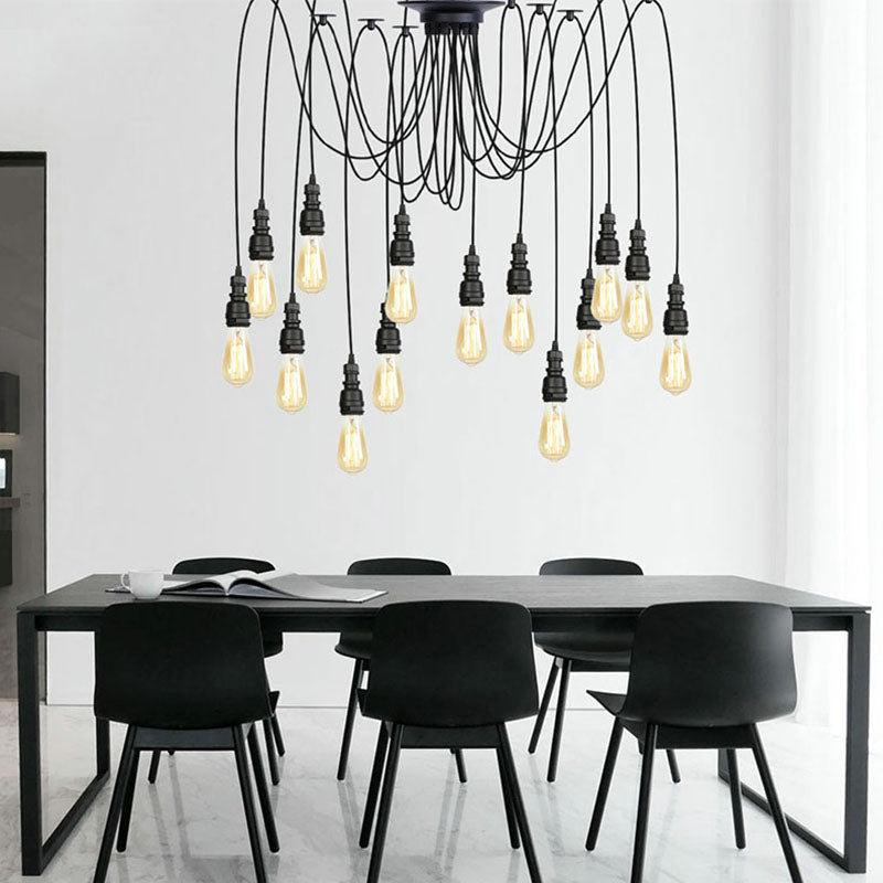 Industrial Style Swag Hanging Lamp 2/3 Heads Metal Pendant Ceiling Light with Exposed Bulb in Black Finish 14 Black Clearhalo 'Art Deco Pendants' 'Black' 'Cast Iron' 'Ceiling Lights' 'Ceramic' 'Crystal' 'Industrial Pendants' 'Industrial' 'Metal' 'Middle Century Pendants' 'Pendant Lights' 'Pendants' 'Rustic Pendants' 'Tiffany' Lighting' 141347
