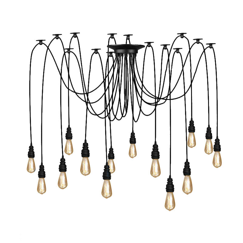 Industrial Style Swag Hanging Lamp 2/3 Heads Metal Pendant Ceiling Light with Exposed Bulb in Black Finish Clearhalo 'Art Deco Pendants' 'Black' 'Cast Iron' 'Ceiling Lights' 'Ceramic' 'Crystal' 'Industrial Pendants' 'Industrial' 'Metal' 'Middle Century Pendants' 'Pendant Lights' 'Pendants' 'Rustic Pendants' 'Tiffany' Lighting' 141349