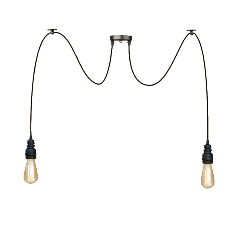 Industrial Style Swag Hanging Lamp 2/3 Heads Metal Pendant Ceiling Light with Exposed Bulb in Black Finish Clearhalo 'Art Deco Pendants' 'Black' 'Cast Iron' 'Ceiling Lights' 'Ceramic' 'Crystal' 'Industrial Pendants' 'Industrial' 'Metal' 'Middle Century Pendants' 'Pendant Lights' 'Pendants' 'Rustic Pendants' 'Tiffany' Lighting' 141353