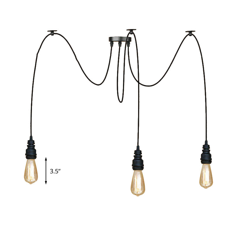 Industrial Style Swag Hanging Lamp 2/3 Heads Metal Pendant Ceiling Light with Exposed Bulb in Black Finish Clearhalo 'Art Deco Pendants' 'Black' 'Cast Iron' 'Ceiling Lights' 'Ceramic' 'Crystal' 'Industrial Pendants' 'Industrial' 'Metal' 'Middle Century Pendants' 'Pendant Lights' 'Pendants' 'Rustic Pendants' 'Tiffany' Lighting' 141358