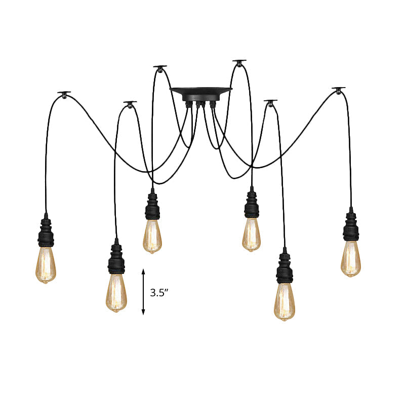 Industrial Style Swag Hanging Lamp 2/3 Heads Metal Pendant Ceiling Light with Exposed Bulb in Black Finish Clearhalo 'Art Deco Pendants' 'Black' 'Cast Iron' 'Ceiling Lights' 'Ceramic' 'Crystal' 'Industrial Pendants' 'Industrial' 'Metal' 'Middle Century Pendants' 'Pendant Lights' 'Pendants' 'Rustic Pendants' 'Tiffany' Lighting' 141362