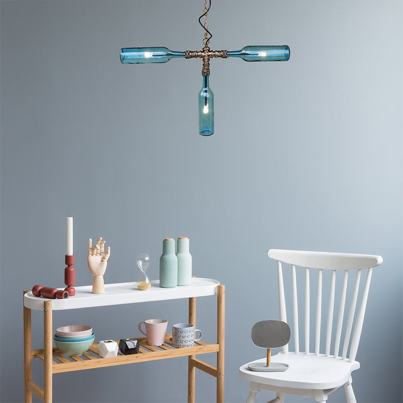 Smoke Gray/Blue Bottle Ceiling Lighting Farmhouse Style Glass 3/4/5 Lights Dining Room Hanging Lamp in Aged Silver/Black 3 Antique Brass Blue Clearhalo 'Ceiling Lights' 'Glass shade' 'Glass' 'Industrial Pendants' 'Industrial' 'Island Lights' 'Middle Century Pendants' 'Pendant Lights' 'Pendants' 'Tiffany' Lighting' 141465