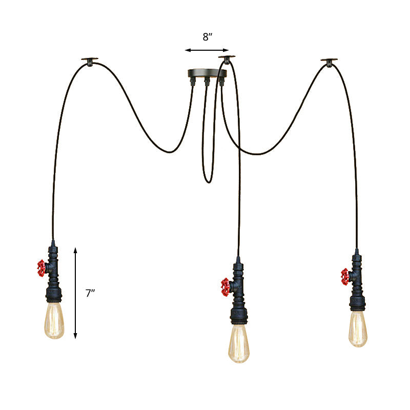Black 2/3 Lights Pendant Lamp Industrial Style Metal Swag Ceiling Fixture with Pipe Design and Valve for Kitchen Clearhalo 'Art Deco Pendants' 'Black' 'Cast Iron' 'Ceiling Lights' 'Ceramic' 'Crystal' 'Industrial Pendants' 'Industrial' 'Metal' 'Middle Century Pendants' 'Pendant Lights' 'Pendants' 'Rustic Pendants' 'Tiffany' Lighting' 141523