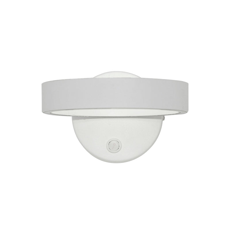 Minimalism Ring Wall Sconce Fixture Aluminum Warm/White Light LED Living Room Wall Lamp with Round/Rectangle Backplate in Black/White White Round Clearhalo 'Cast Iron' 'Glass' 'Industrial' 'Modern wall lights' 'Modern' 'Tiffany' 'Traditional wall lights' 'Wall Lamps & Sconces' 'Wall Lights' Lighting' 141554