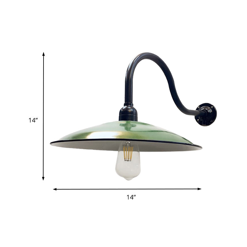 1 Head Saucer Wall Lighting Vintage Style Green Metallic Sconce Lighting for Dining Room, 12"/14" Width Clearhalo 'Art deco wall lights' 'Cast Iron' 'Glass' 'Industrial wall lights' 'Industrial' 'Middle century wall lights' 'Modern' 'Rustic wall lights' 'Tiffany' 'Traditional wall lights' 'Wall Lamps & Sconces' 'Wall Lights' Lighting' 141563