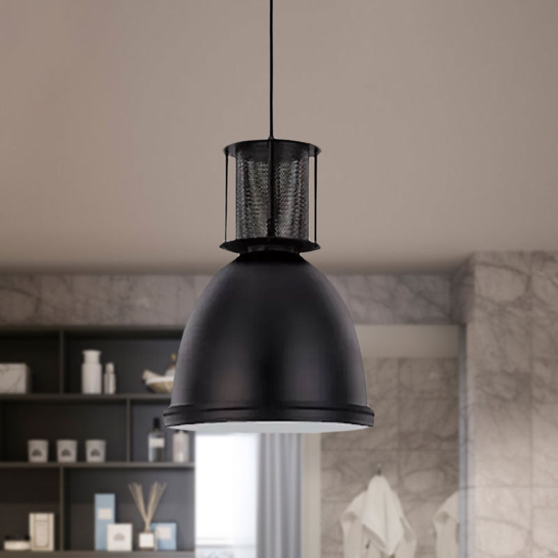 1 Light Dome Pendant Lighting Retro Metallic Black Finish Suspension Lamp with Mesh Design, 7.5"/11" Width Clearhalo 'Art Deco Pendants' 'Black' 'Cast Iron' 'Ceiling Lights' 'Ceramic' 'Crystal' 'Industrial Pendants' 'Industrial' 'Metal' 'Middle Century Pendants' 'Pendant Lights' 'Pendants' 'Rustic Pendants' 'Tiffany' Lighting' 1416167