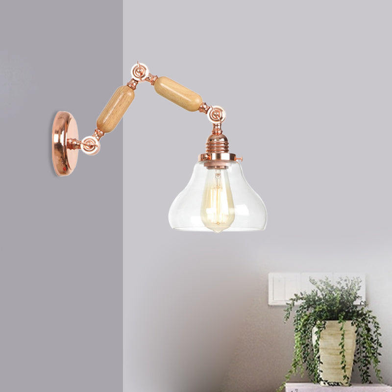1 Light Clear Glass Wall Sconce Light Vintage Gold Gourd Living Room Lighting Fixture with Long Extendable Arm Clearhalo 'Cast Iron' 'Glass' 'Industrial wall lights' 'Industrial' 'Middle century wall lights' 'Modern' 'Tiffany' 'Traditional wall lights' 'Wall Lamps & Sconces' 'Wall Lights' Lighting' 1416219